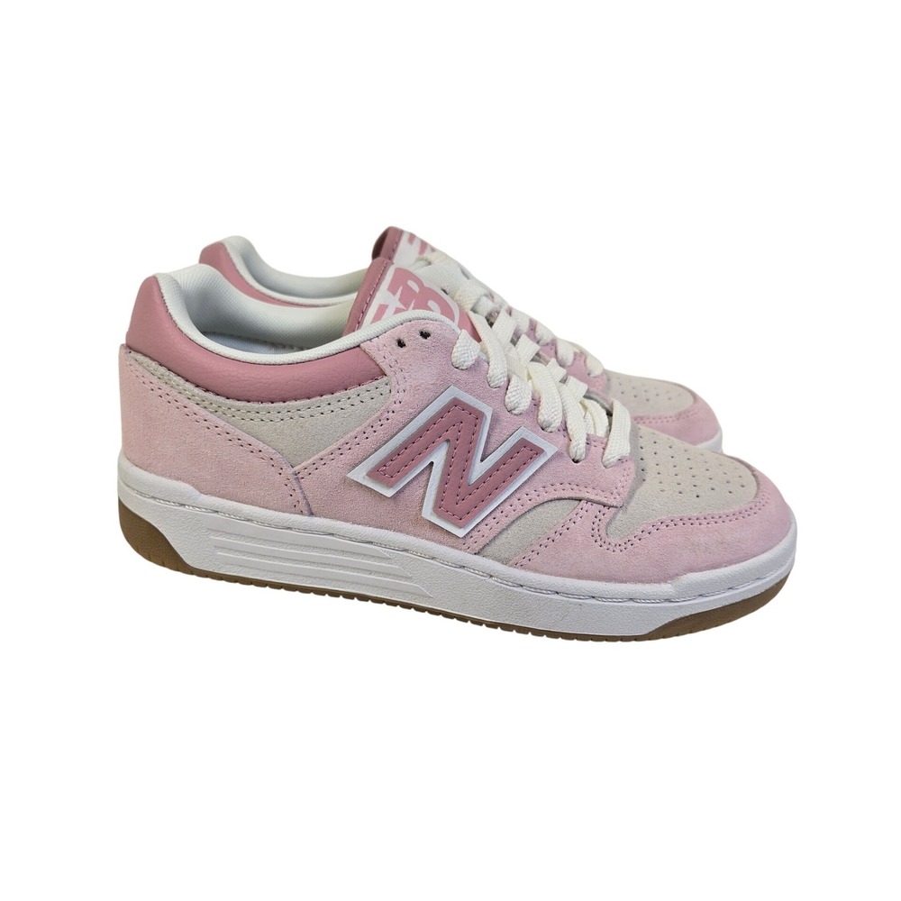 New Balance Kids 480 Lace Sneaker Pink White Suede Gum‎ Sole GSB480PT 3.5Y